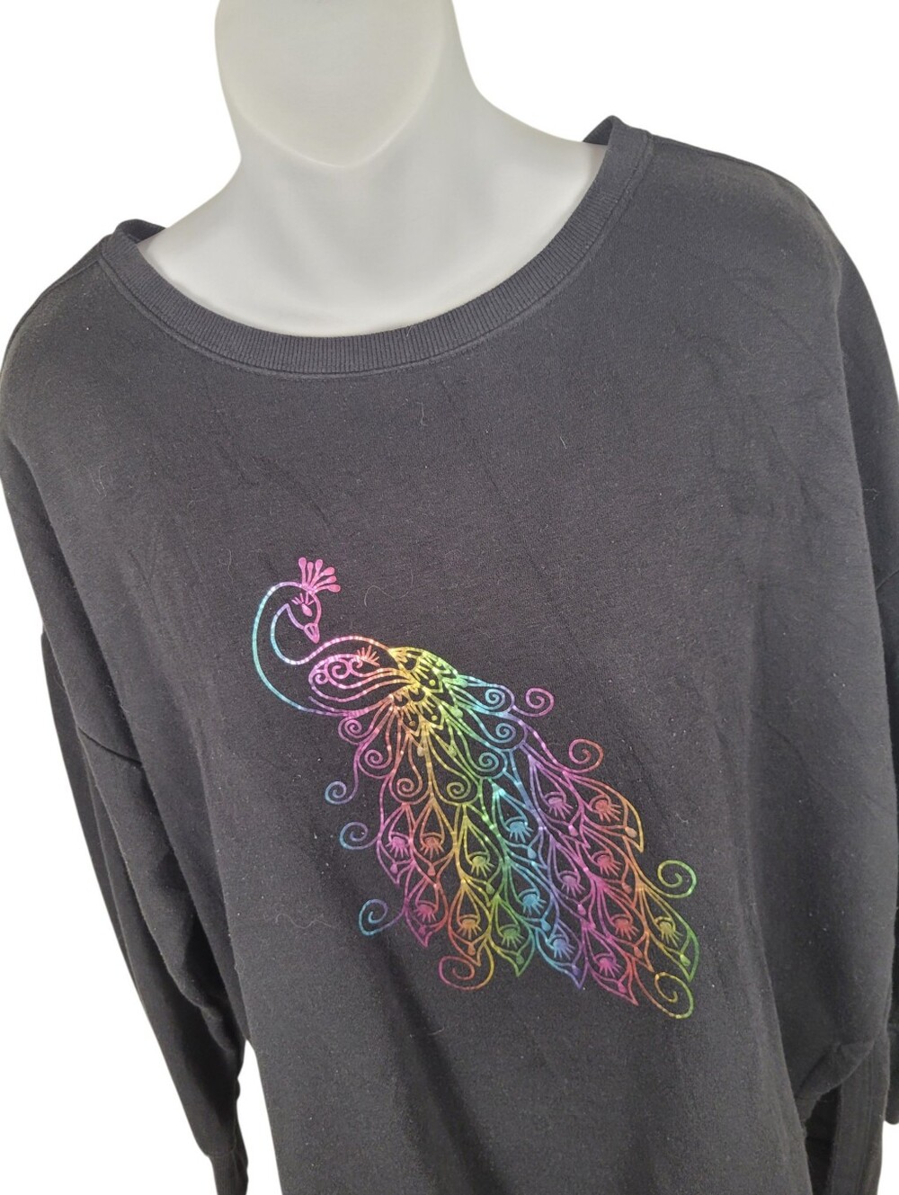 2/$20 George Black Rainbow Peacock Long Sweatshirt Top Size: Large